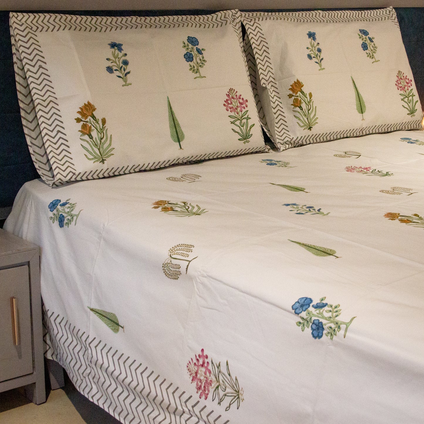 Evergreen Hand Block Printed Bed Sheets