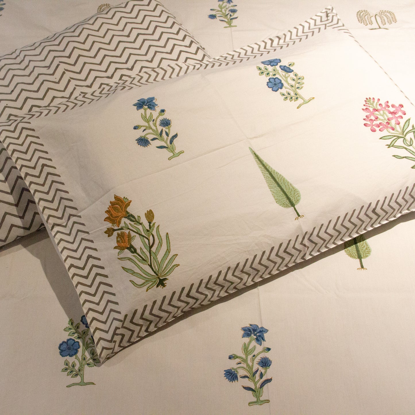Evergreen Hand Block Printed Bed Sheets
