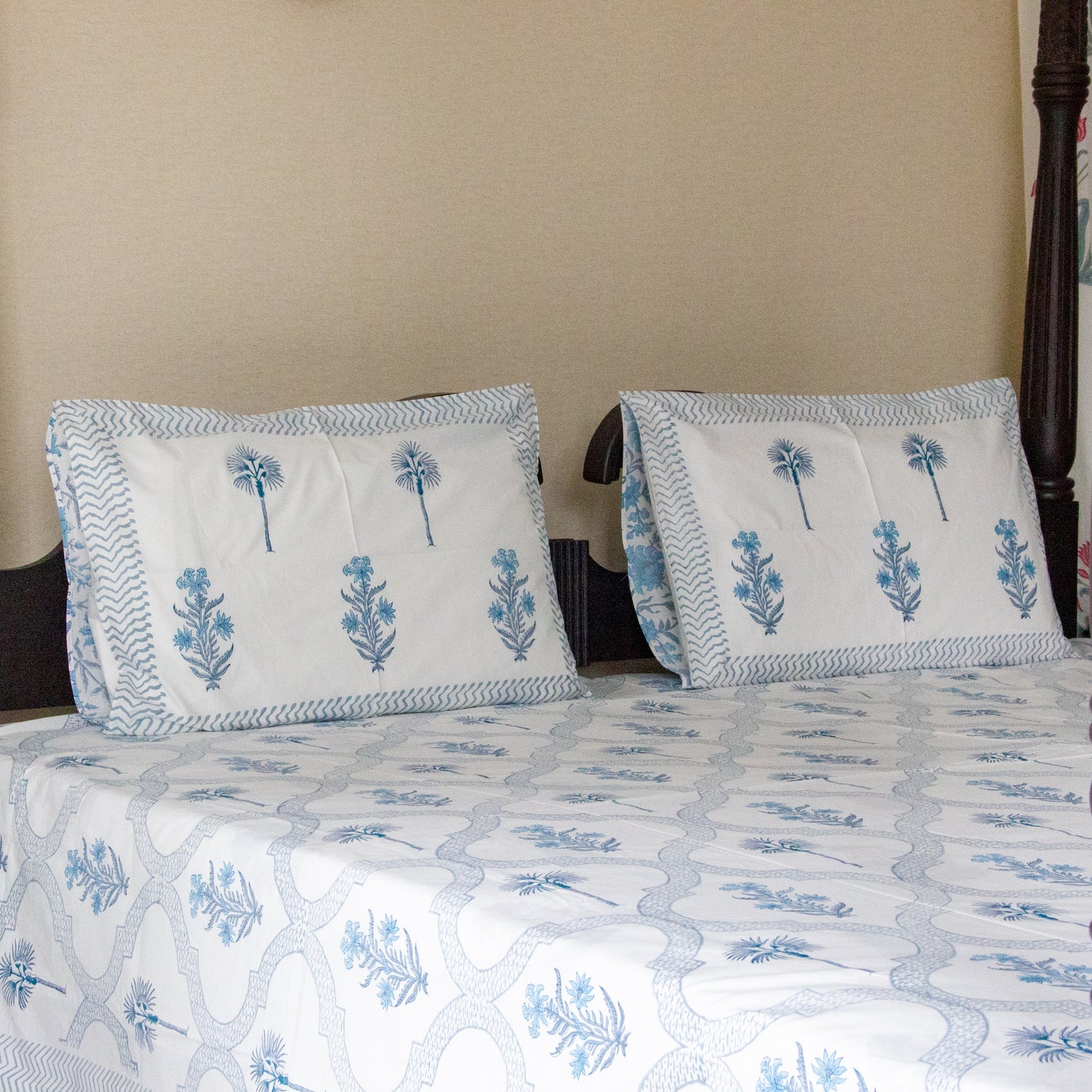 Bluebell Bliss Hand Block Printed Bed Sheet