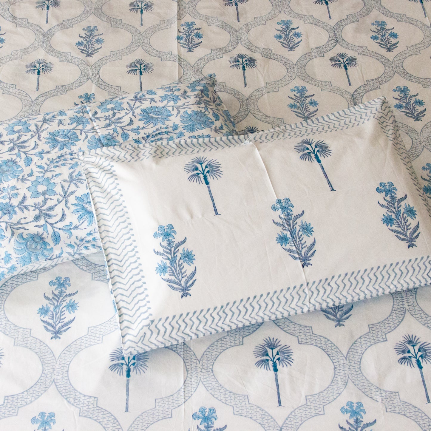 Bluebell Bliss Hand Block Printed Bed Sheet