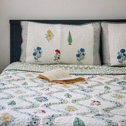Orchid Jaal Hand Block Printed Quilted Bed Covers