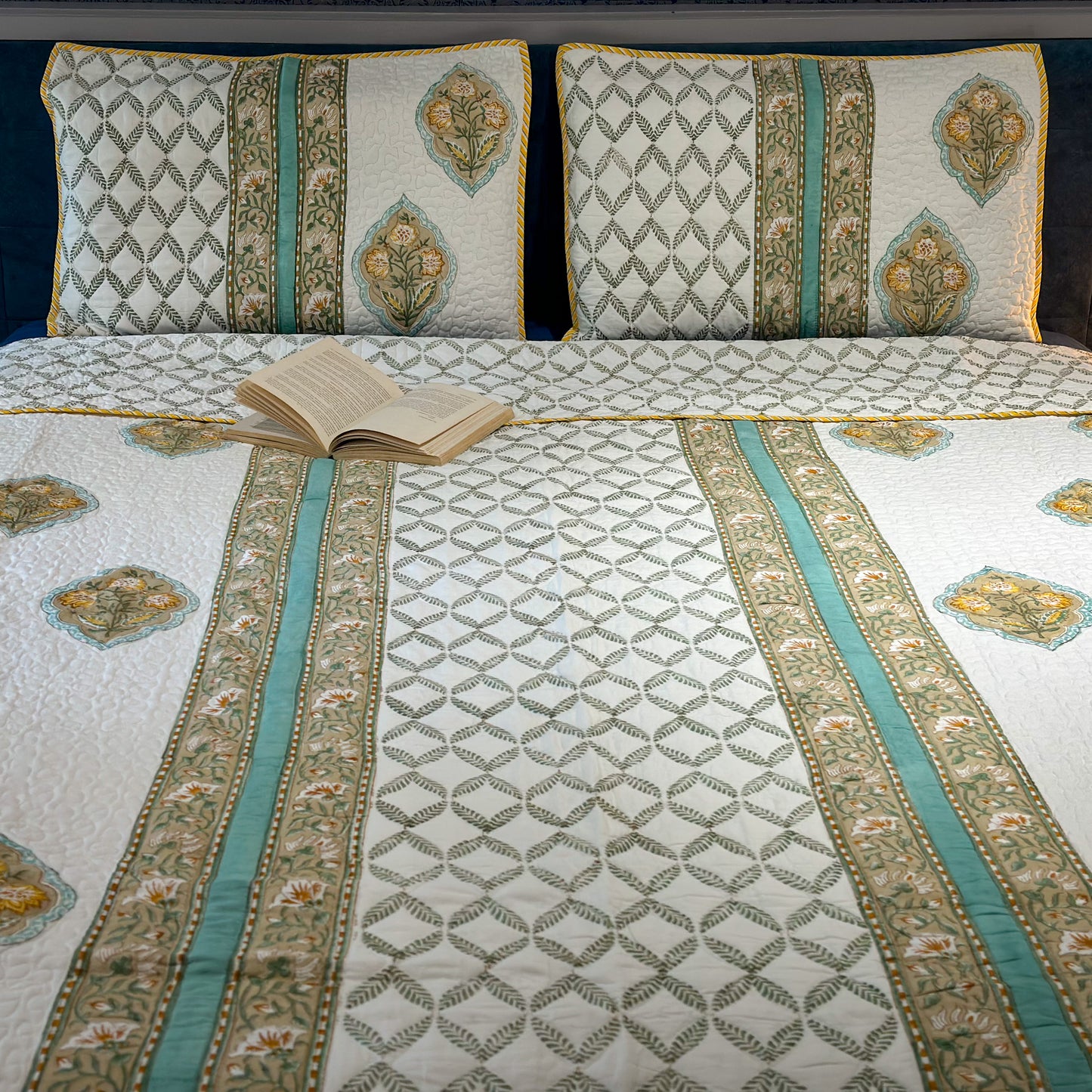 Dianthus Hand Block Printed Quilted Bed Covers