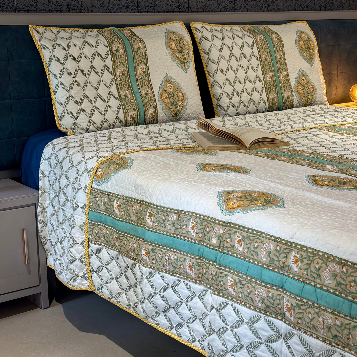 Dianthus Hand Block Printed Quilted Bed Covers