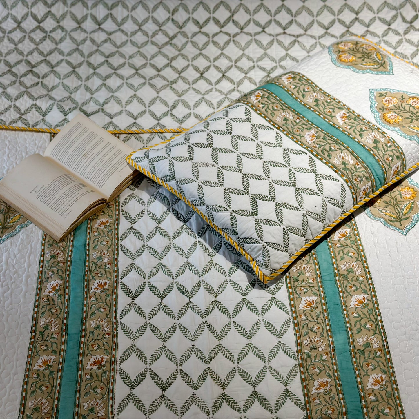 Dianthus Hand Block Printed Quilted Bed Covers