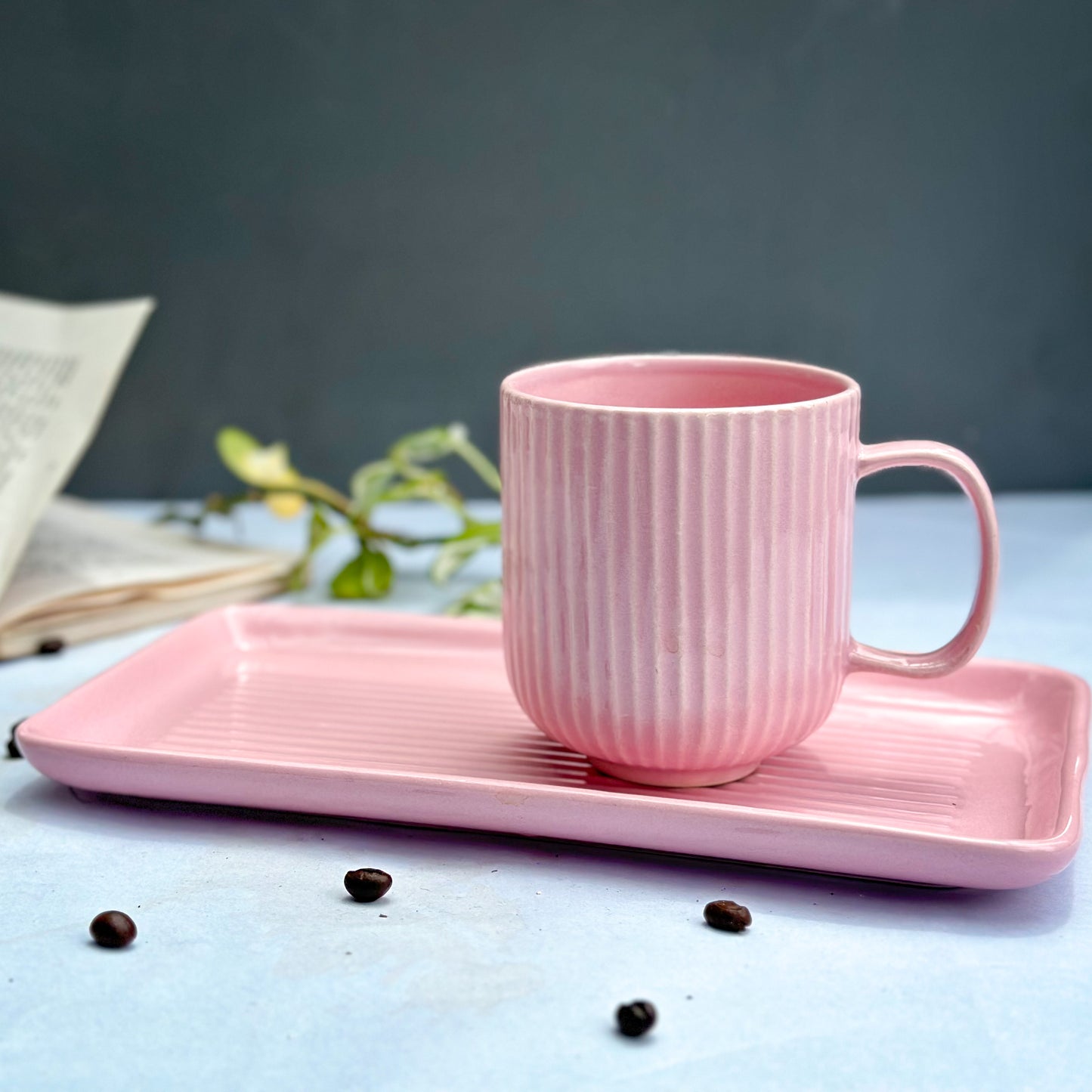 Pastel Ceramic Mugs With Tray