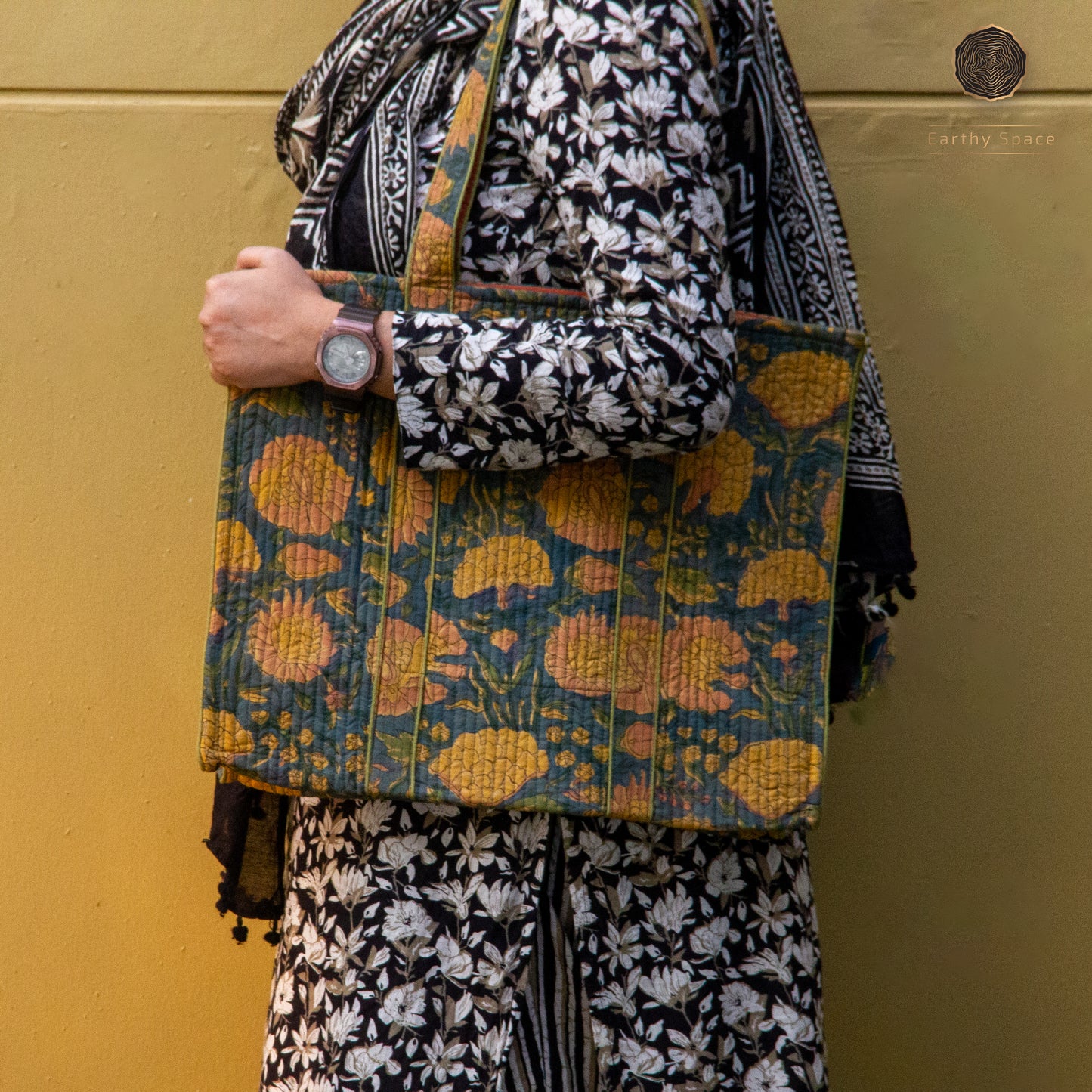 Mari Gold - Hand block Printed Tote Bag