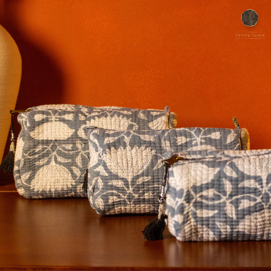 Travel Pouch Set - Grey Flora
