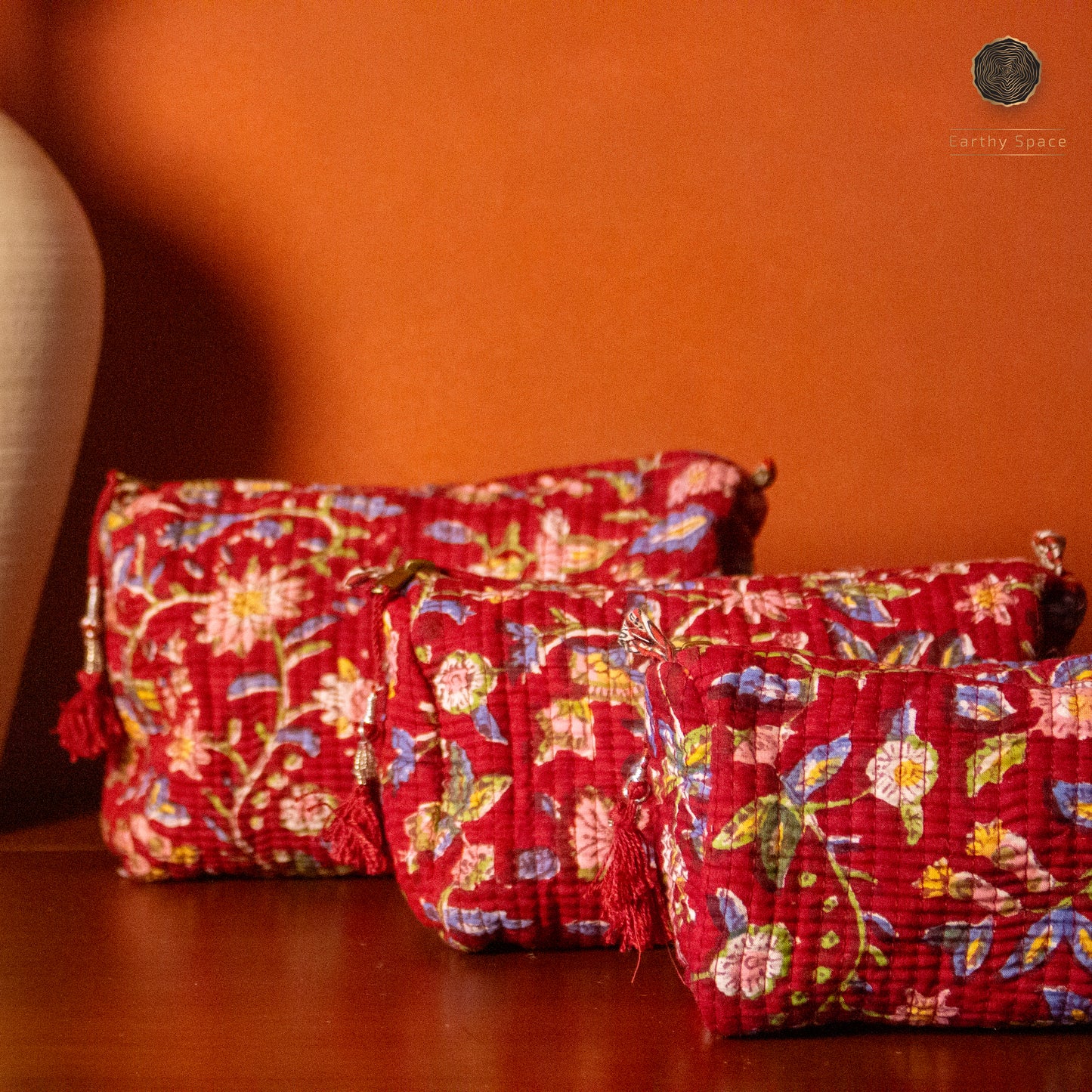 Travel Pouch Set - Red Flora