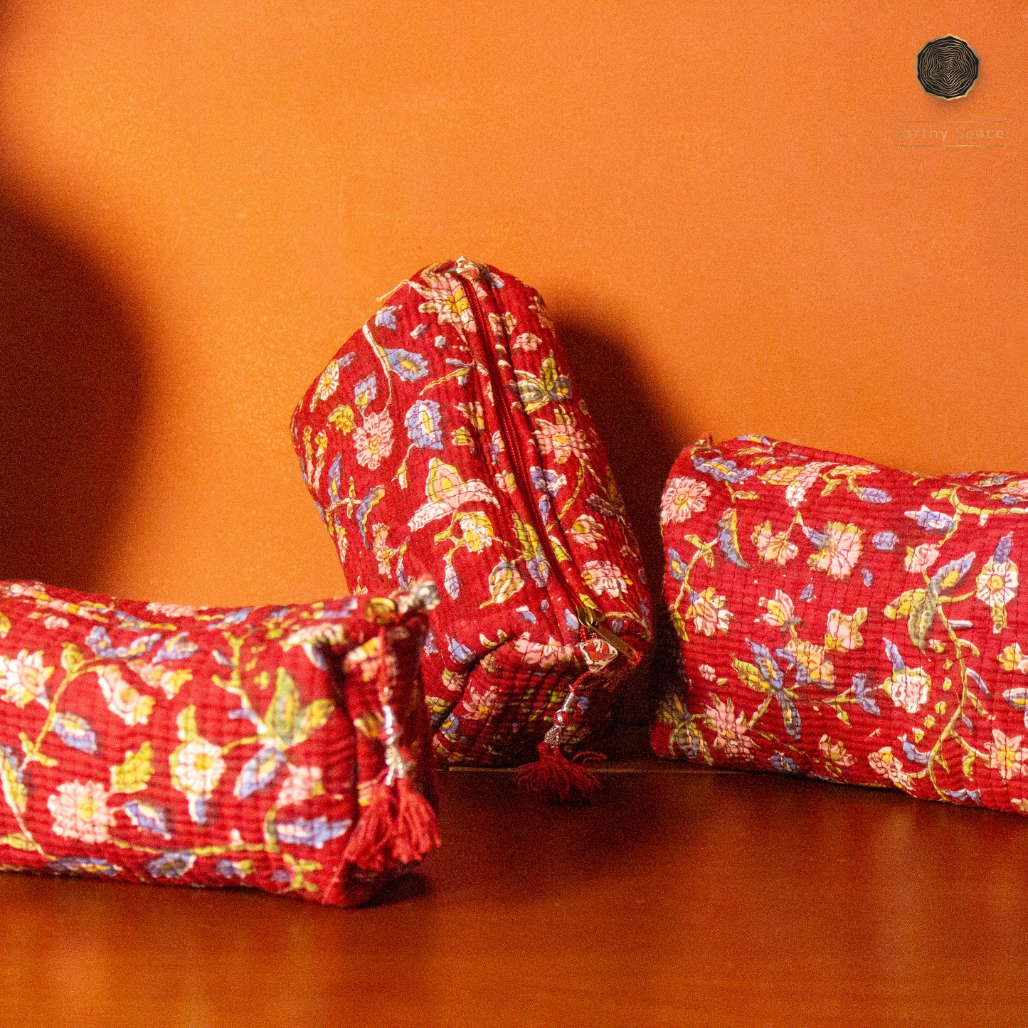 Travel Pouch Set - Red Flora