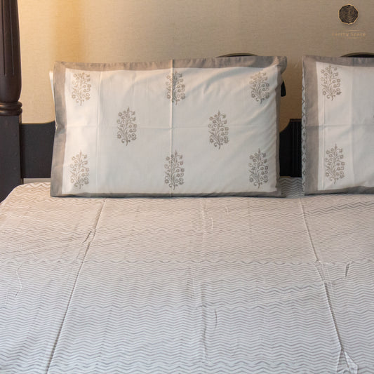 Ash Lines Handblock Printed Bedsheet