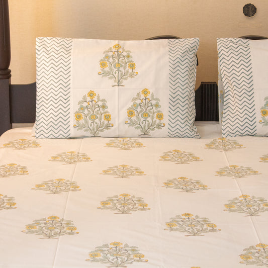 Amber Flora Handblock Printed Bedsheet