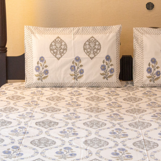 Blue Munroe Jaal Handblock Printed Bedsheet