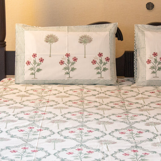 Gardenia Blooms Handblock Printed Bedsheet