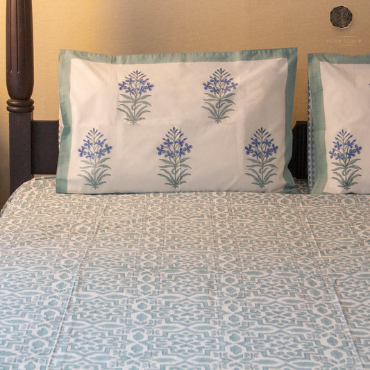 TULA - Icy Green - Hand Block Printed BedSheet