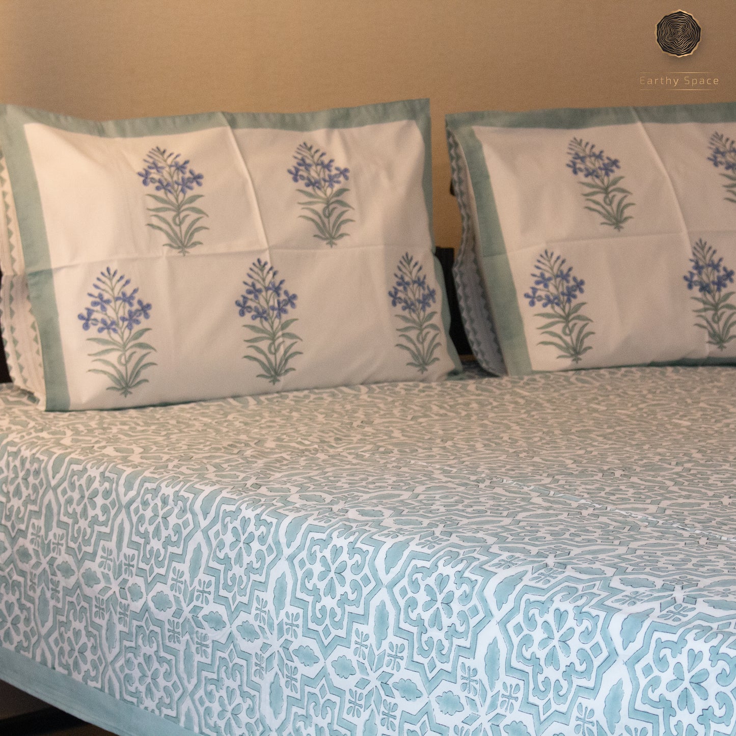 TULA - Icy Green - Hand Block Printed BedSheet