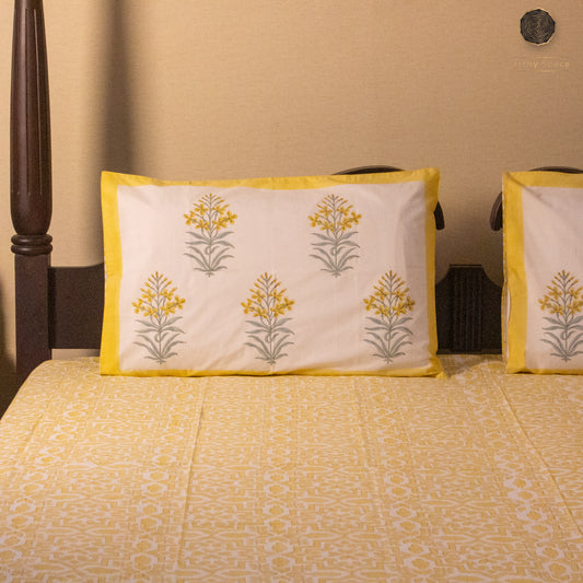 TULA - Morning Yellow - Hand Block Printed BedSheet