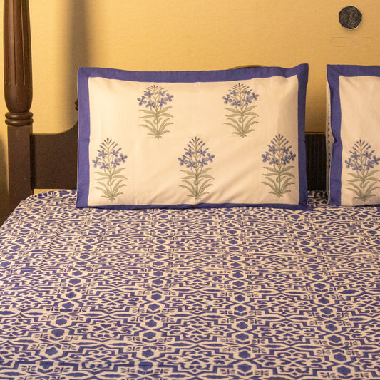 TULA - Navy Blue - Hand Block Printed BedSheet