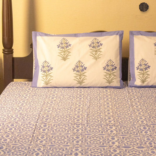 TULA - Sky Blue - Hand Block Printed BedSheet