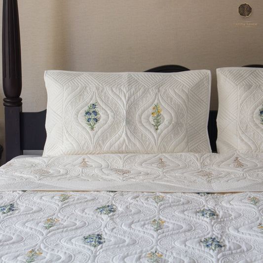White Flora - Premium Quilted Bedspread
