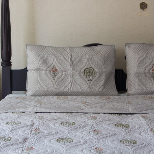 Riverstone Grey Flora - Premium Quilted Bedspread