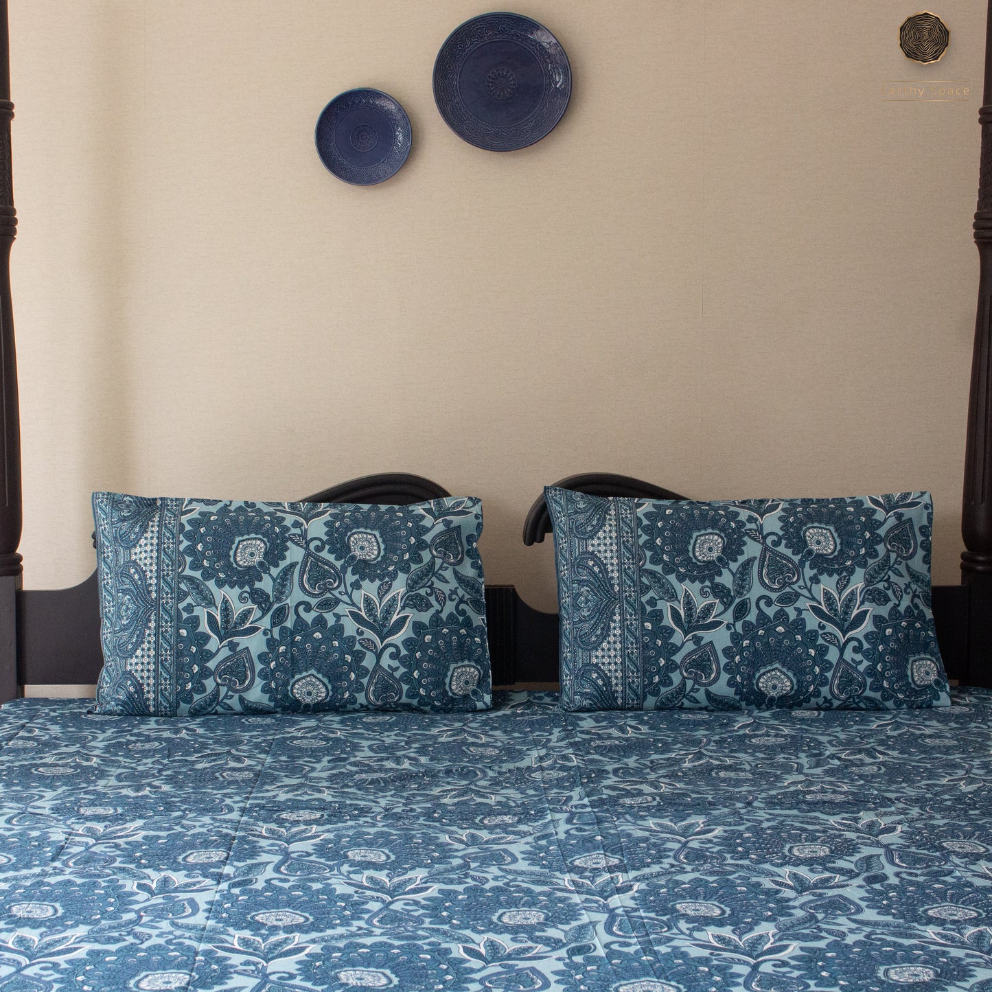 Navy Blue Flora - Bedsheet 108" by 108"