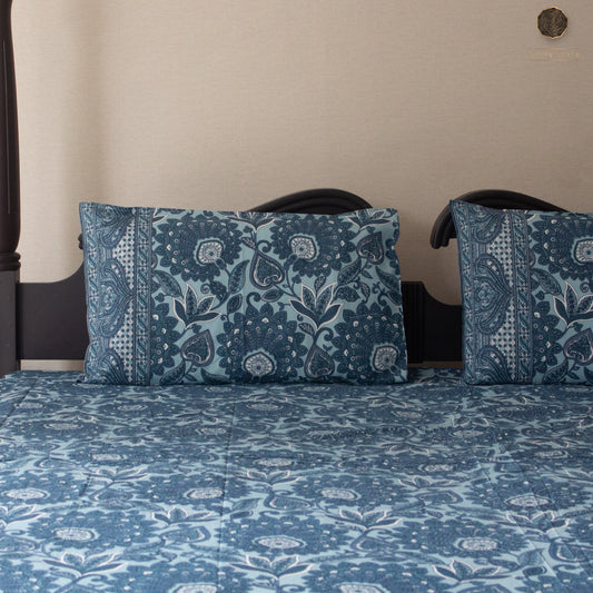 Navy Blue Flora - Bedsheet 108" by 108"