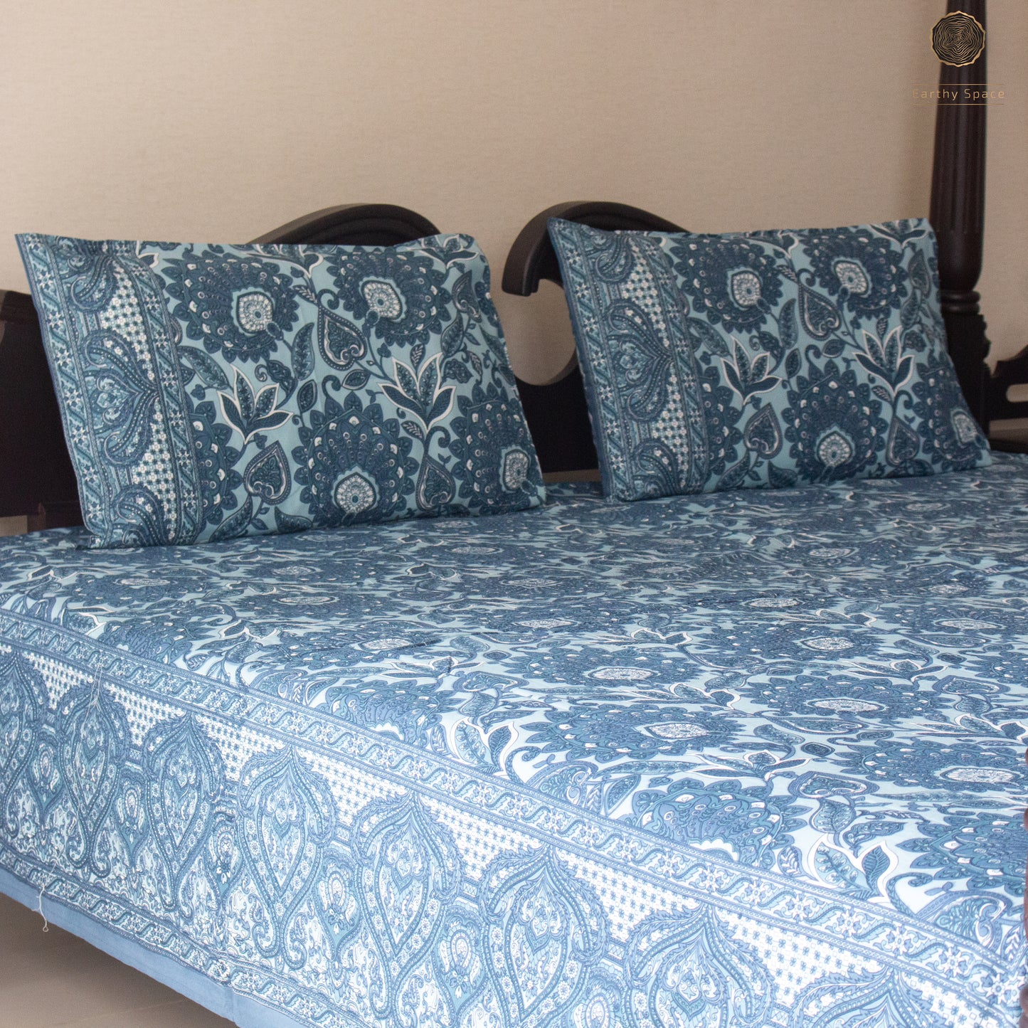 Navy Blue Flora - Bedsheet 108" by 108"