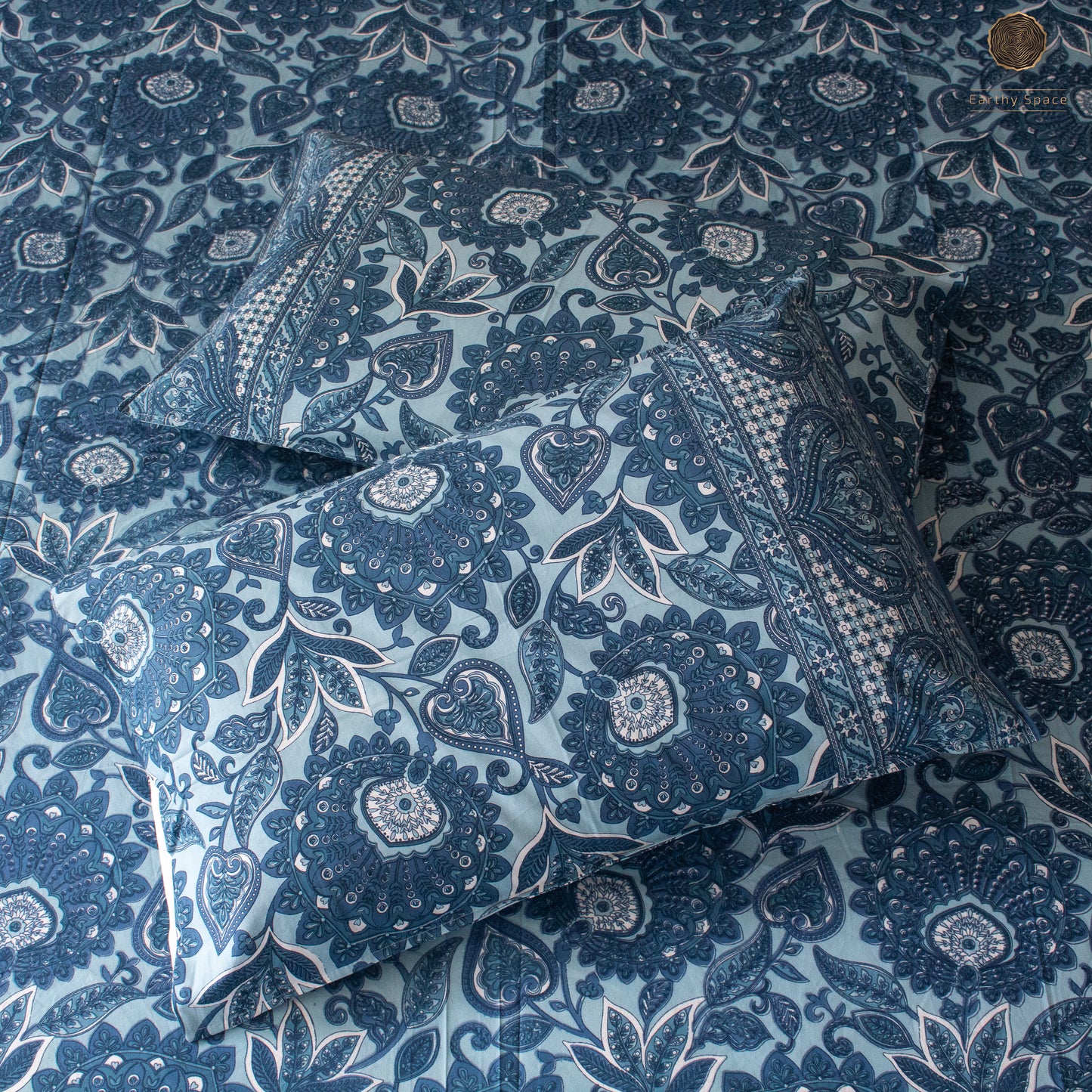 Navy Blue Flora - Bedsheet 108" by 108"