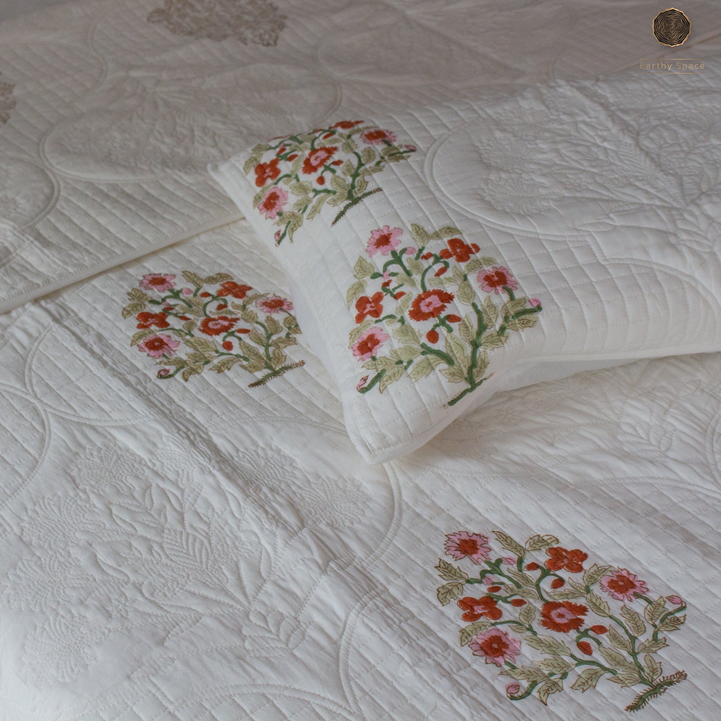 Ivory Flora - Premium Quilted Bedspread