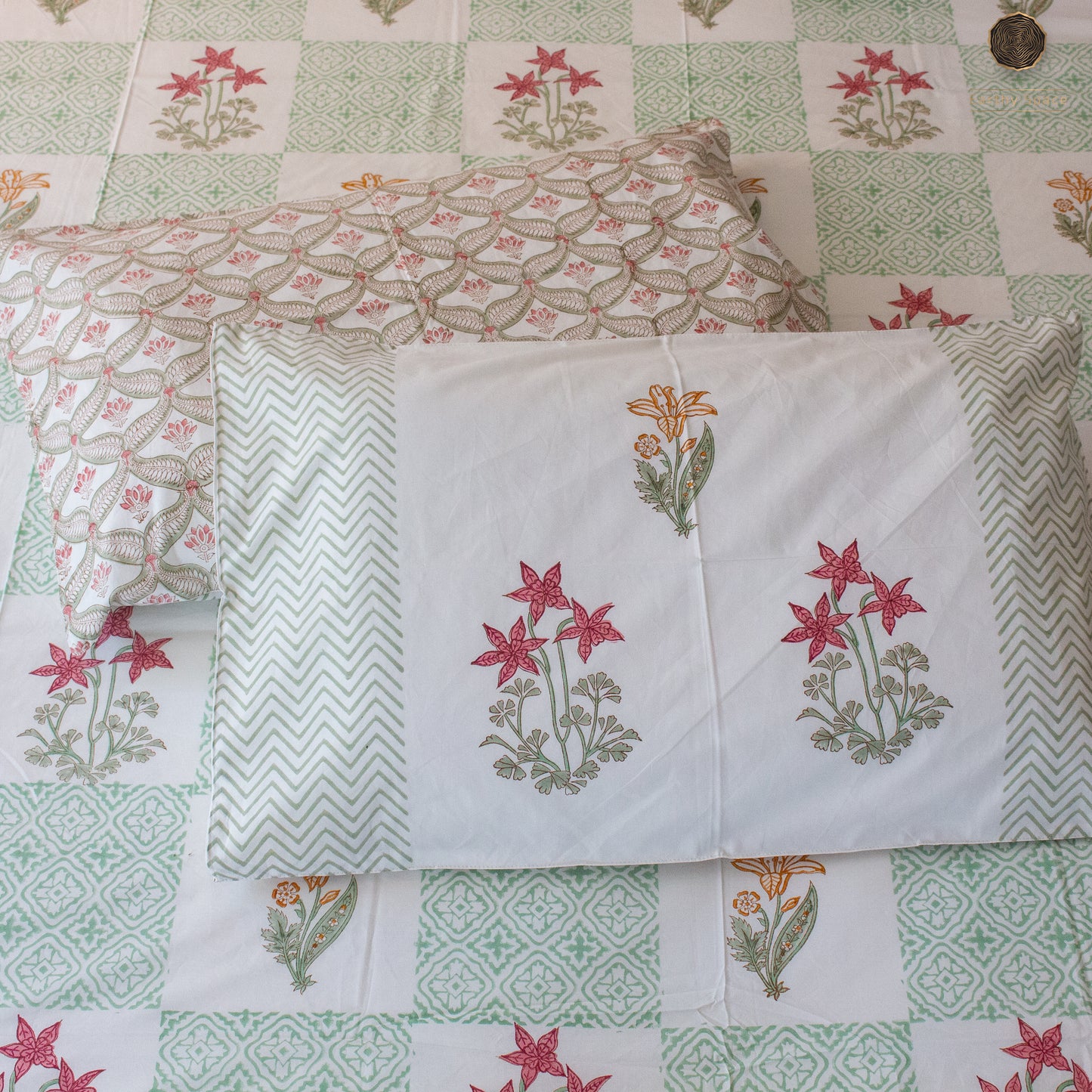 Eden Gardenia Handblock Printed Bedsheet