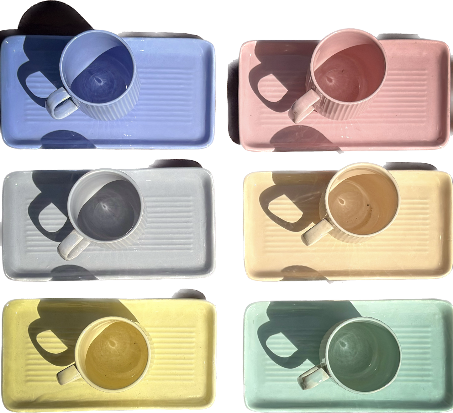 Pastel Ceramic Mugs With Tray