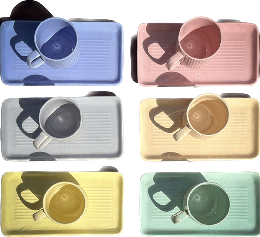 Pastel Ceramic Mugs With Tray