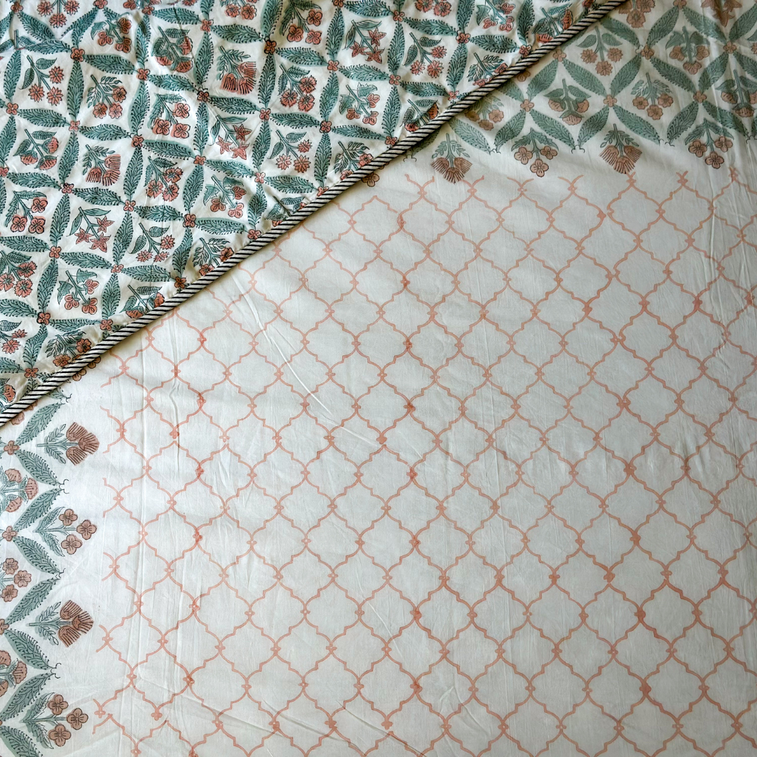 Verdant Glow  Hand Block Printed Reversible Dohar