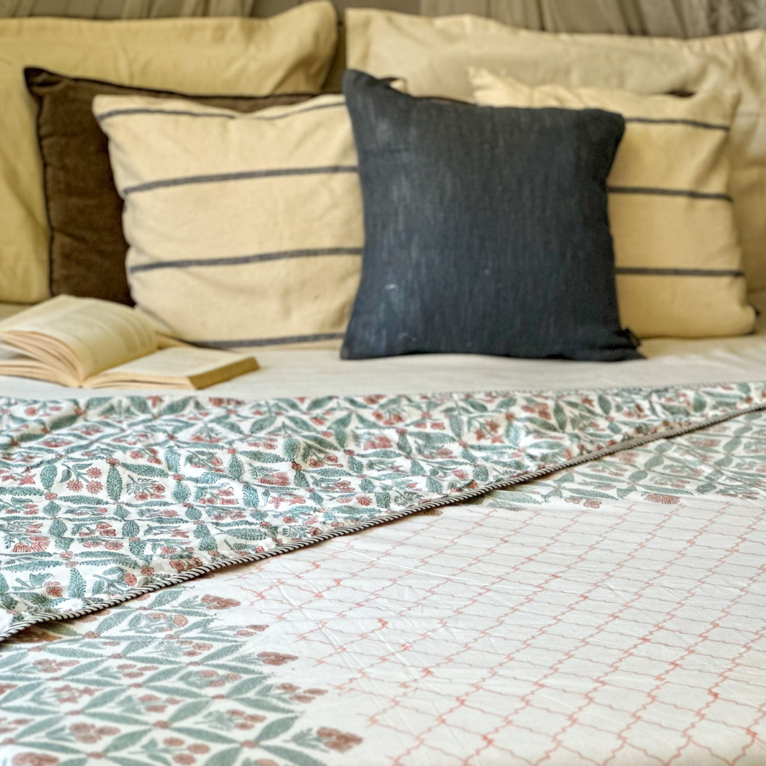 Verdant Glow  Hand Block Printed Reversible Dohar