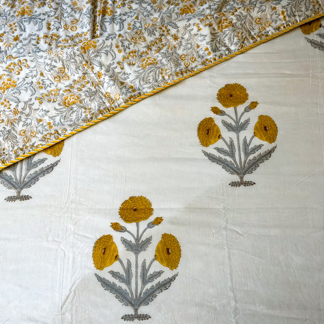 Golden Sunflower Hand Block Printed Reversible Dohar