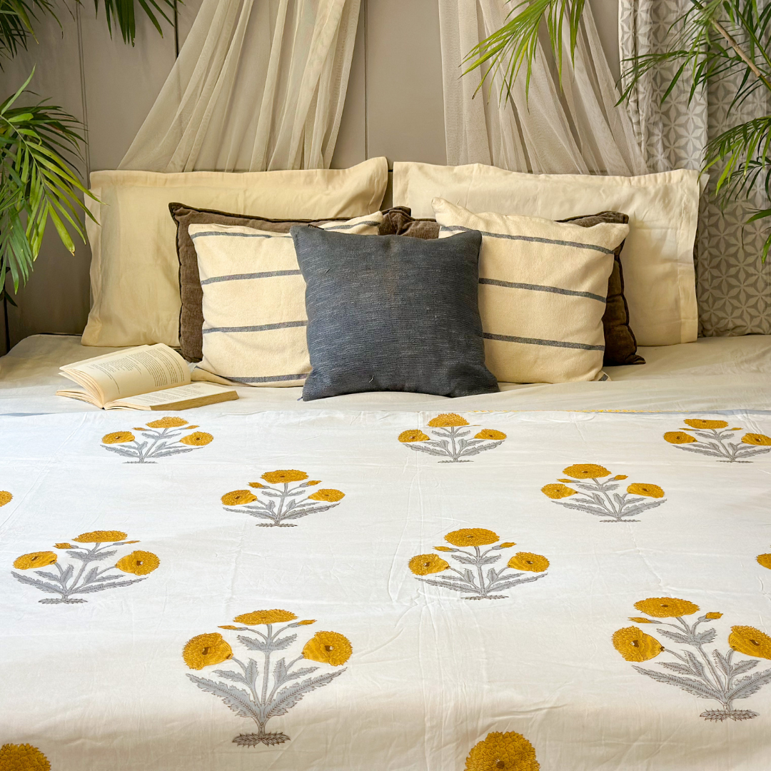 Golden Sunflower Hand Block Printed Reversible Dohar