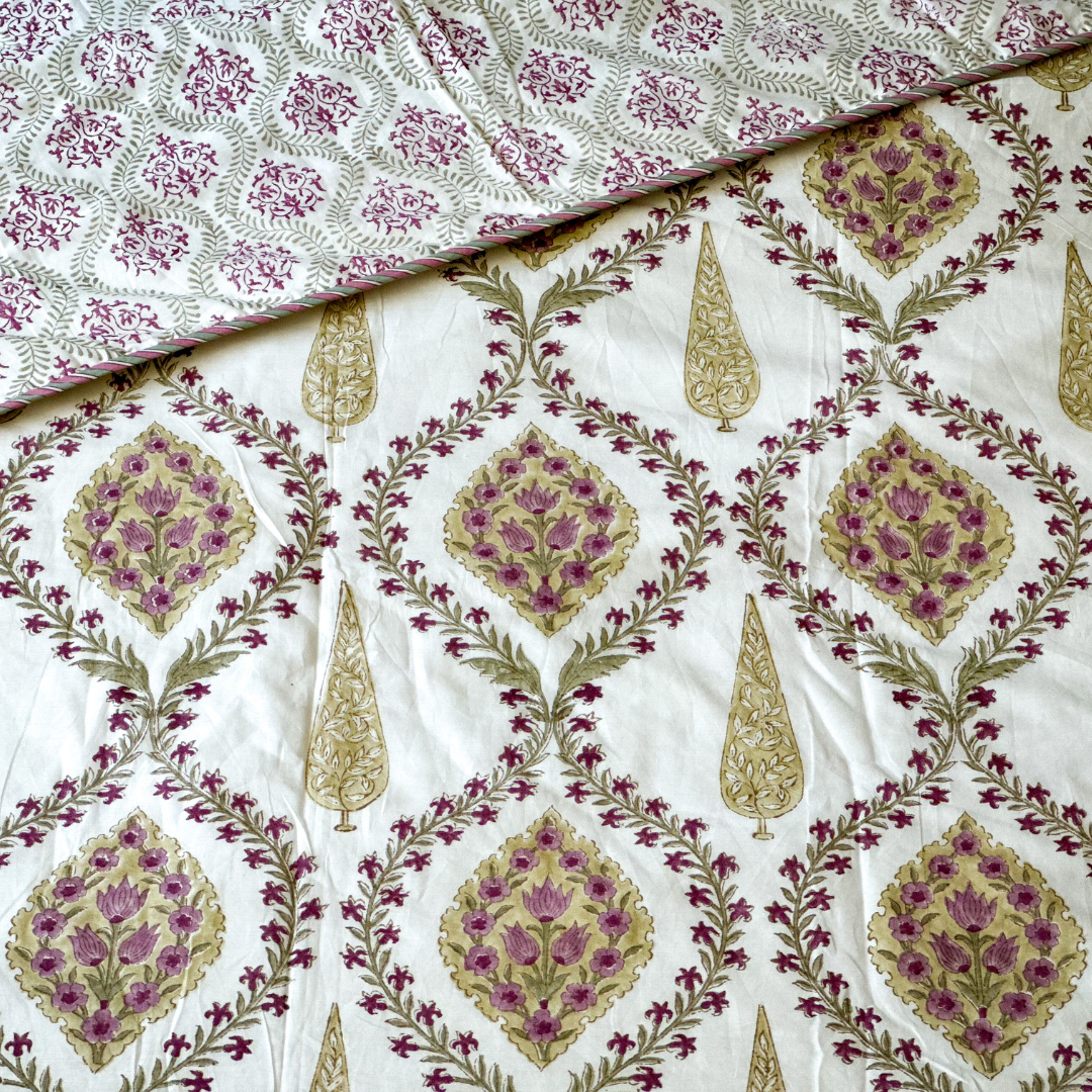 Golden Cypress Hand Block Printed Reversible Dohar