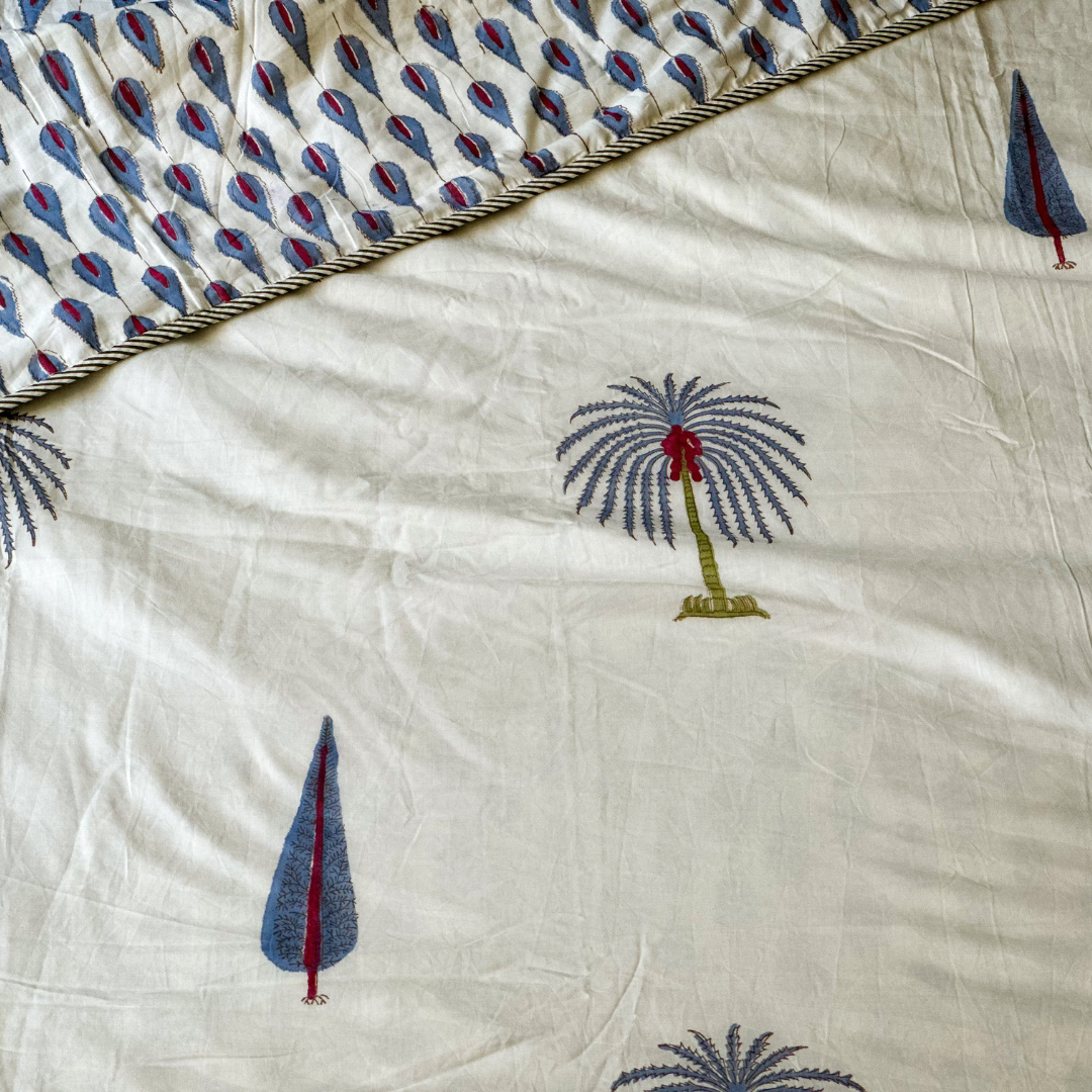 Tropical Blue Hand Block Printed Reversible Dohar