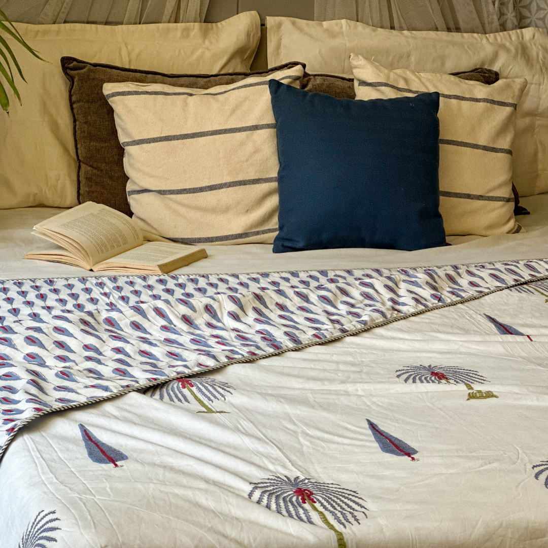 Tropical Blue Hand Block Printed Reversible Dohar