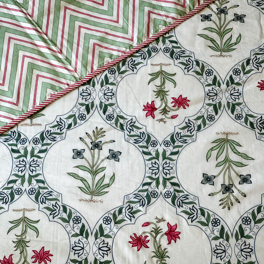 Orchid Jaal Hand Block Printed Reversible Dohar