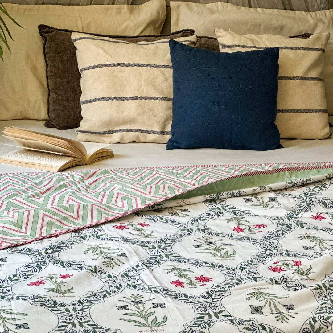 Orchid Jaal Hand Block Printed Reversible Dohar