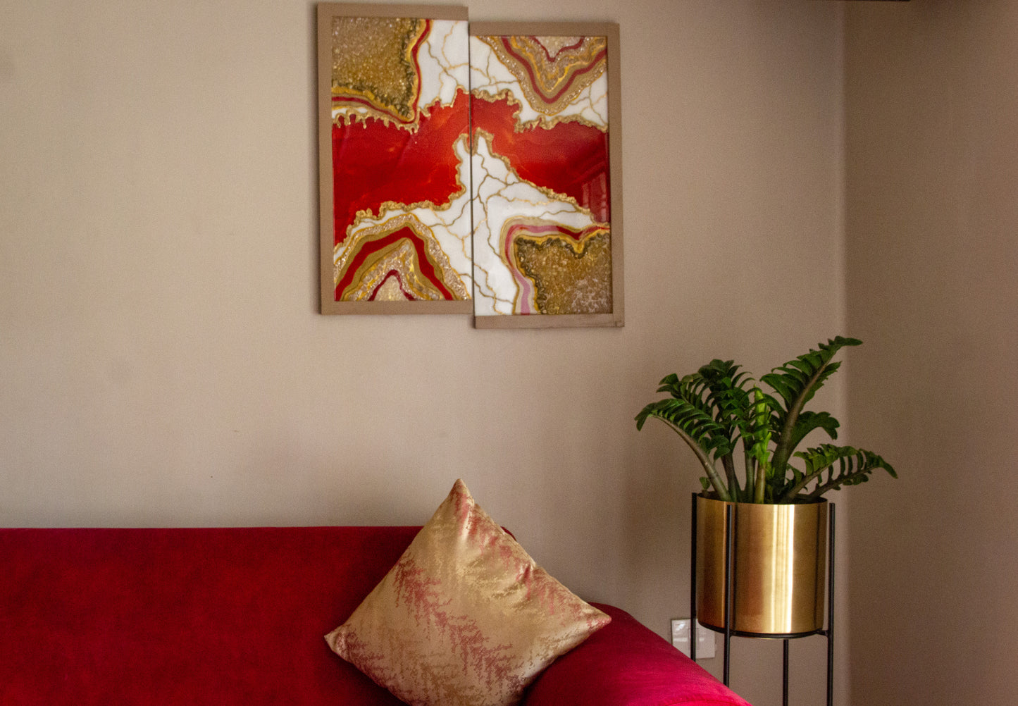 Resin Red Geode Artwork