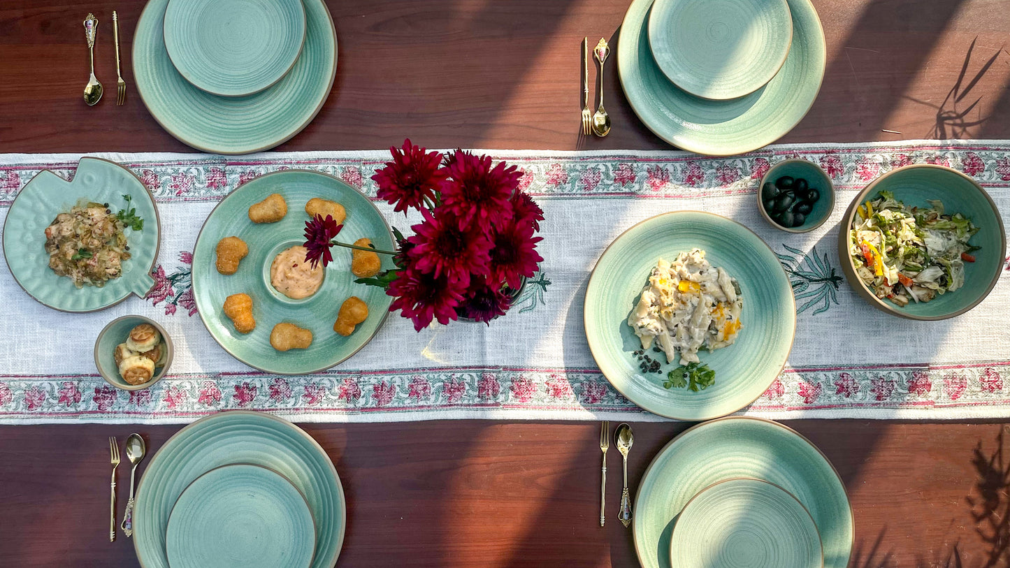 Rustic Green Ceramic Dinner Set