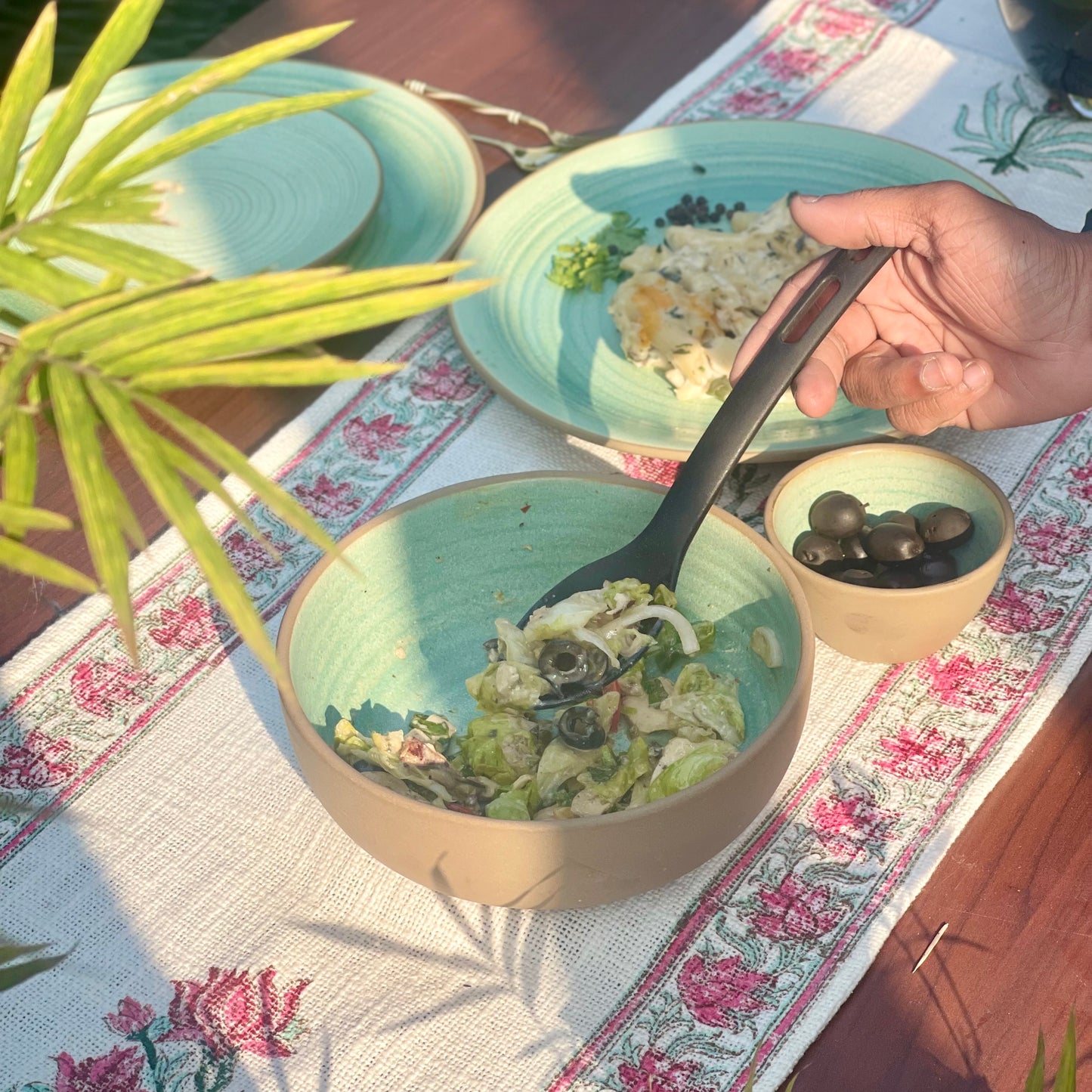 Rustic Green Ceramic Dinner Set