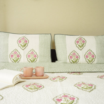 Magnolia Hand Block Printed Quilted Bedspread