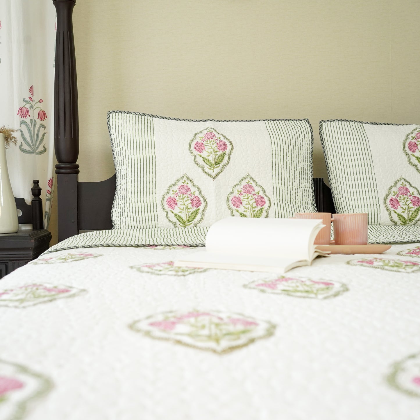 Magnolia Hand Block Printed Quilted Bedspread