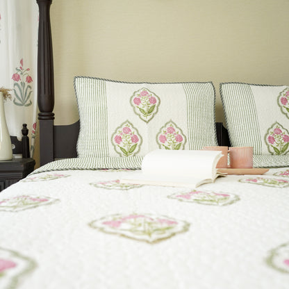Magnolia Hand Block Printed Quilted Bedspread