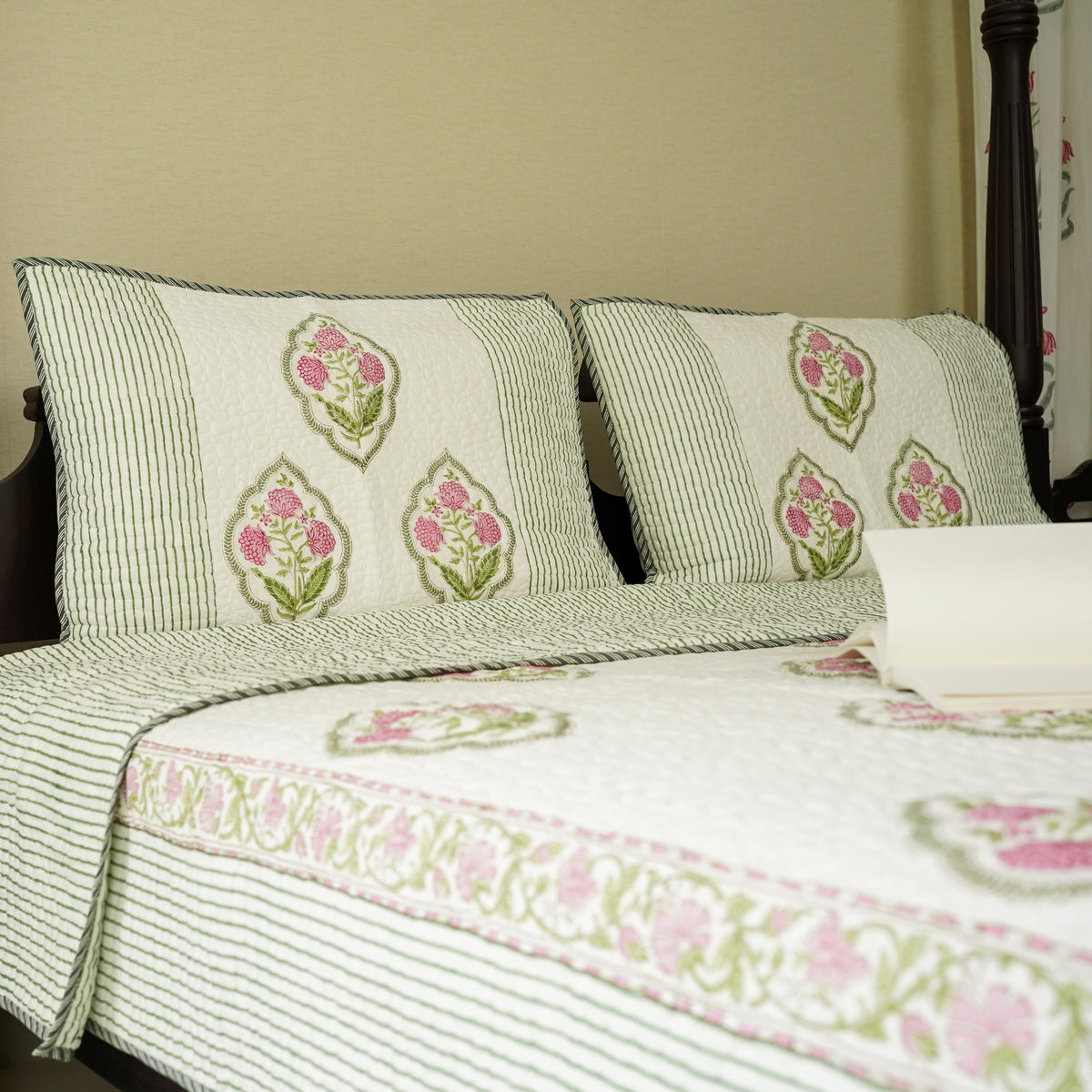 Magnolia Hand Block Printed Quilted Bedspread