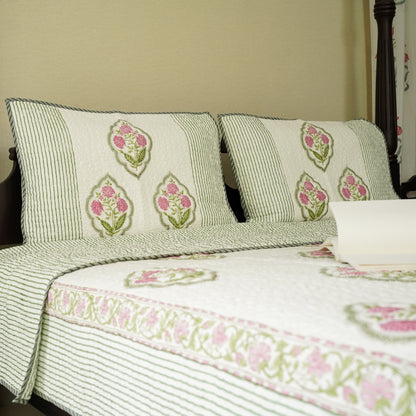 Magnolia Hand Block Printed Quilted Bedspread