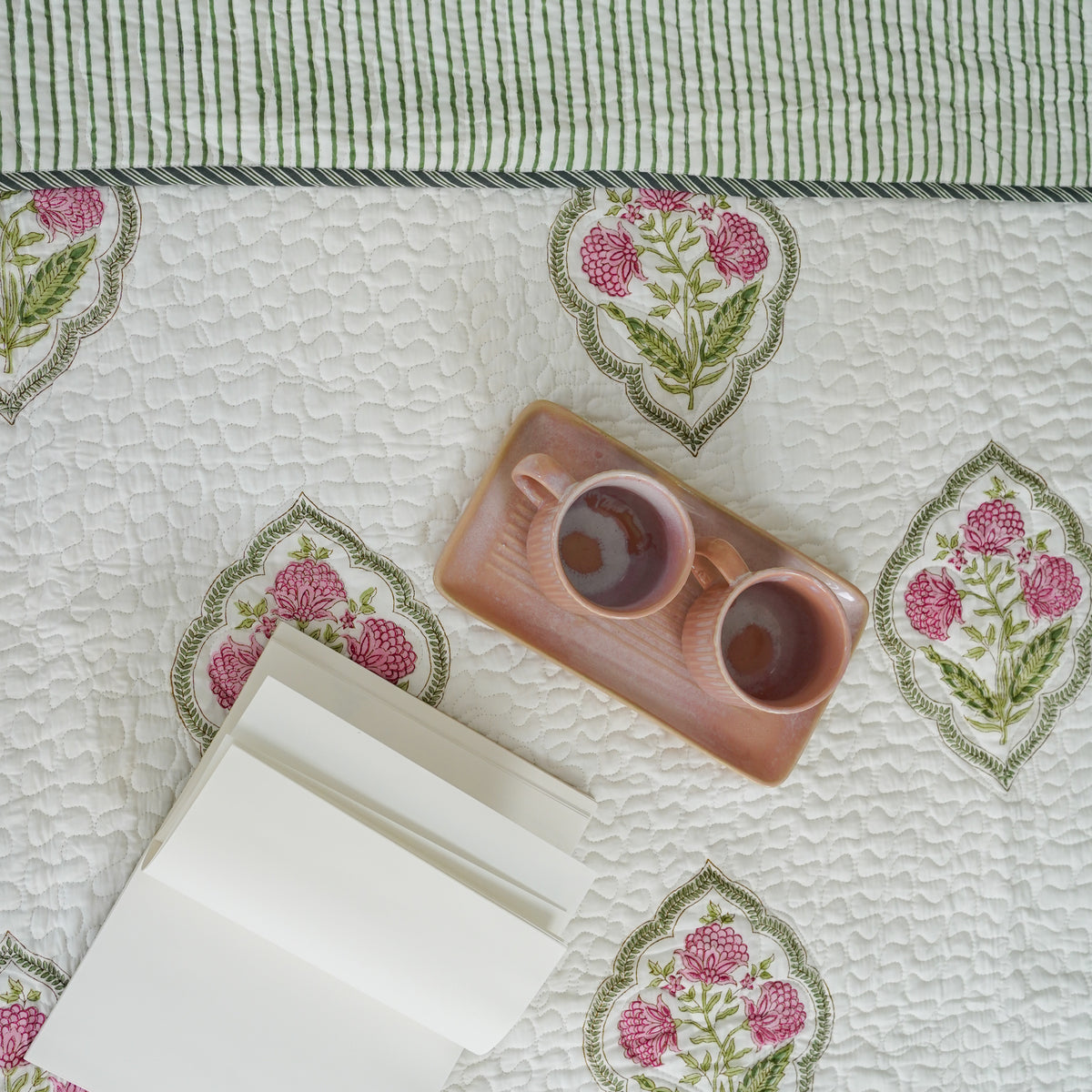 Magnolia Hand Block Printed Quilted Bedspread